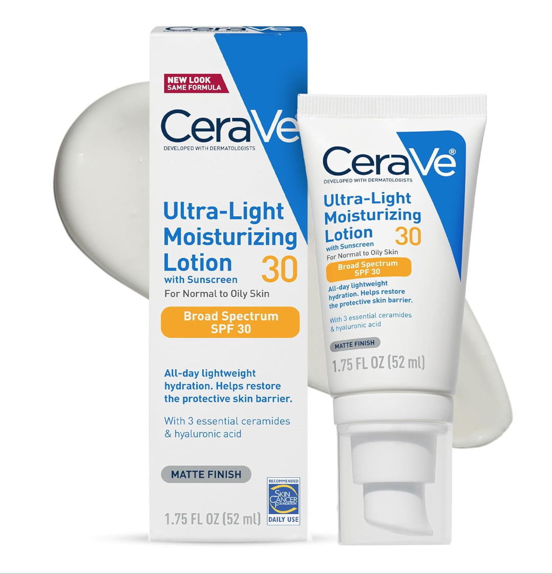 CeraVe Moisturizing Lotion SPF 30| Sunscreen and Face Moisturizer with Hyaluronic Acid & Ceramides | Oil Free | 1.7 Ounce