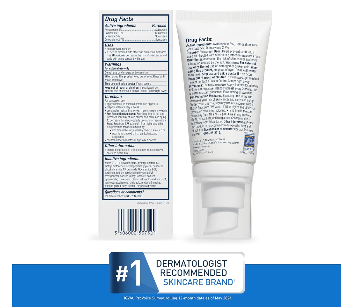 CeraVe Moisturizing Lotion SPF 30| Sunscreen and Face Moisturizer with Hyaluronic Acid & Ceramides | Oil Free | 1.7 Ounce - Image 6